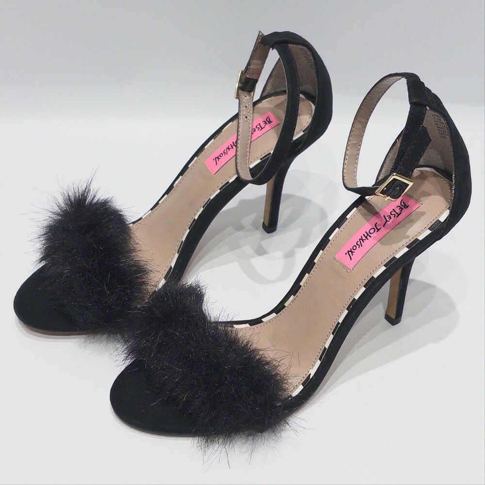 Betsey Johnson Harpur Black Fur Strap High Heels Pumps Women Size 7.5B Worn Once